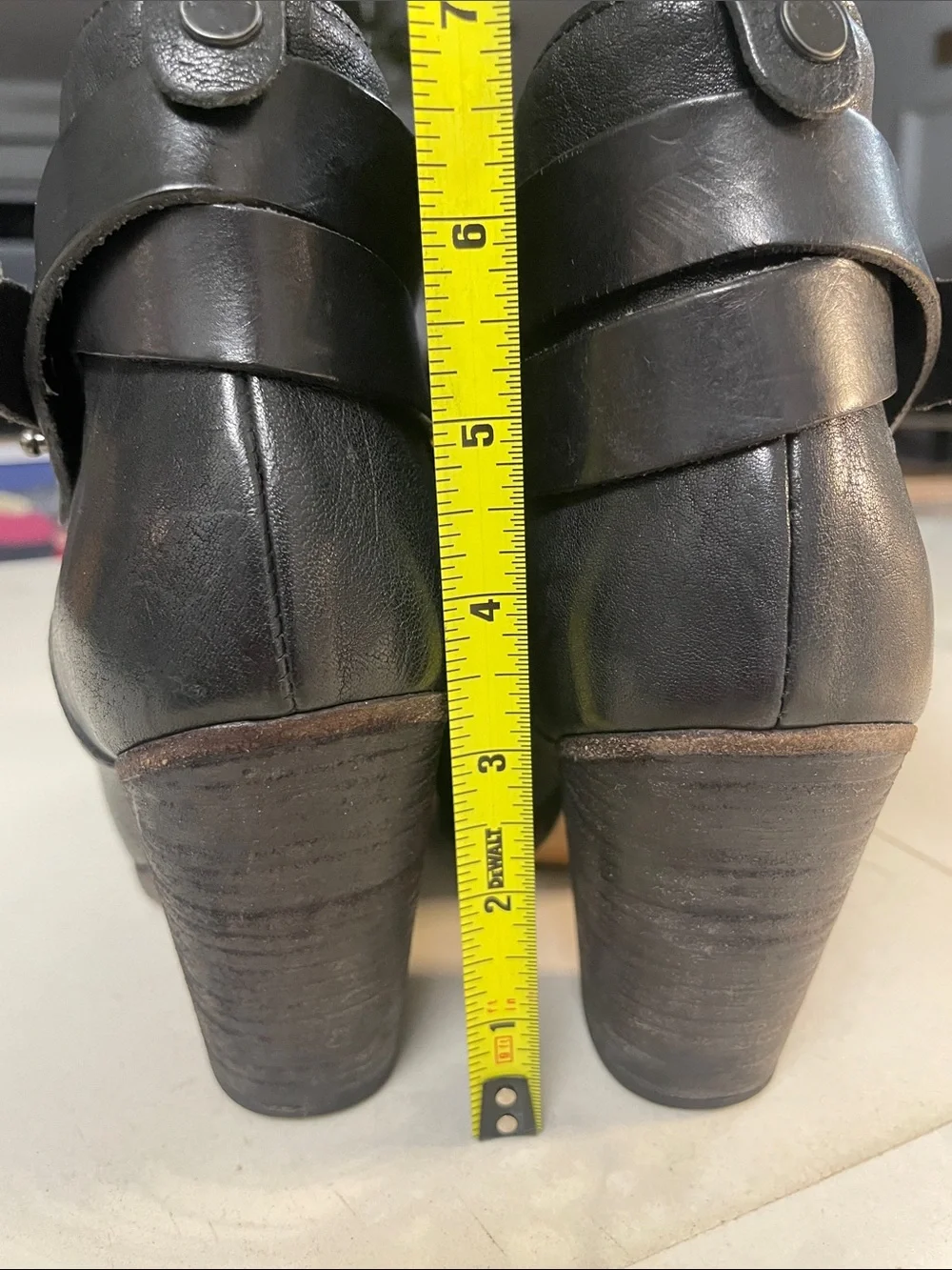 Rag & Bone Size Harrow Ankle Booties Black Strap,Block Heel Size 38.5